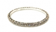 NYBK 7'' Bridal Rhinestone Stretch Bracelet Silver Tone - Ideal for Wedding, Prom, Party or Pageant (1-ROW)