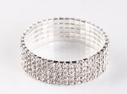 NYBK 7''Bridal Rhinestone Stretch Bracelet Silver Tone - Ideal for Wedding, Prom, Party or Pageant (5-ROW)