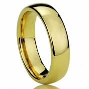 6MM Titanium Comfort Fit Wedding Band Ring Yellow Tone High Polished Classy Domed Ring (6 to 14) - Size: 6.5