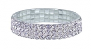 NYBK 7 Bridal Rhinestone Stretch Bracelet Silver Tone - Ideal for Wedding, Prom, Party or Pageant (3-ROW)