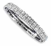 NYBK 7''Bridal Rhinestone Stretch Bracelet Silver Tone - Ideal for Wedding, Prom, Party or Pageant (2-ROW)