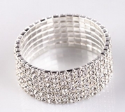 NYBK 7'' Bridal Rhinestone Stretch Bracelet Silver Tone - Ideal for Wedding, Prom, Party or Pageant (6-ROW)