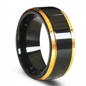 Plated Gold Edges Highly Polished Black Tungsten Carbide Ring 8mm(7)