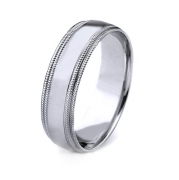 Platinum Men's Comfort-Fit Plain Wedding Band with Double Milgrain Edges and Polished Center (7mm)